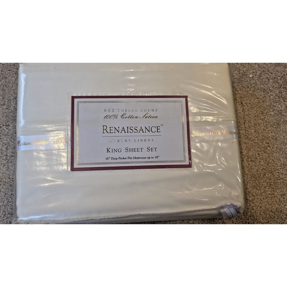 Renaissance King Sheet Set Ivory Egyptian Cotton 600 TC New w/Tags 4 pieces
